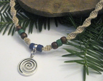 Collar de cáñamo, círculo de la vida, colgante espiral infinito, joyería de cáñamo unisex