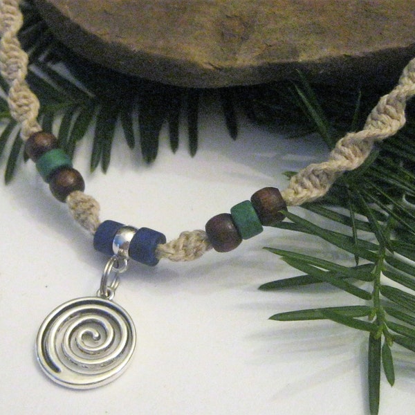 Hemp Necklace, Circle of Life, Infinity Spiral Pendant, Unisex Hemp Jewelry