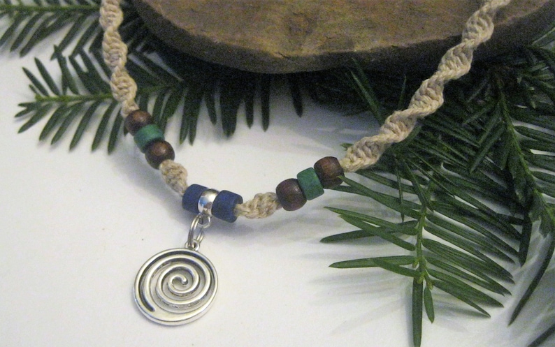 Hemp Necklace, Circle of Life, Infinity Spiral Pendant, Unisex Hemp Jewelry image 1
