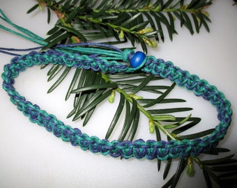 Hemp Necklace, Choker Necklace. Blue and Green