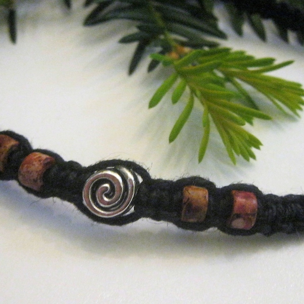 Collar de cáñamo, remolino infinito, minimalista, collar de cáñamo negro, gargantilla de cáñamo, joyería de cáñamo