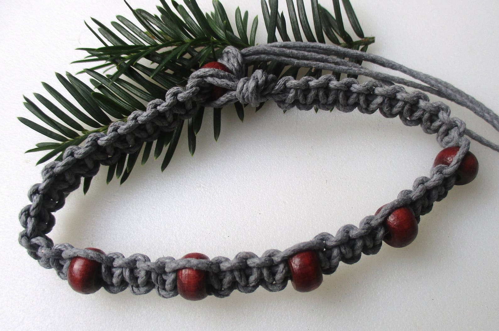 Thick Hemp Necklace Gray Wooden Beaded Mens Hemp Necklace Etsy
