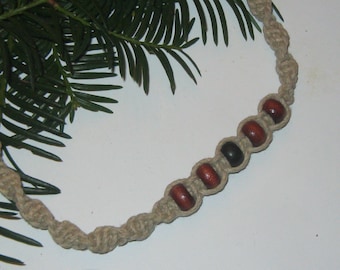 Hemp Necklace, Wooden Beaded Hemp Jewelry, Gift for Him