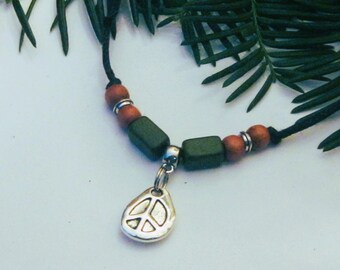 Peace Necklace, Adjustable Cord Necklace, Hippie Jewelry, Boho