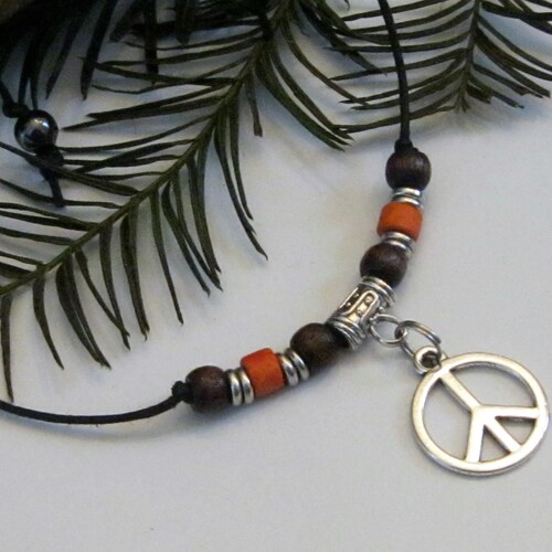 Peace Sign Necklace Hemp Necklace Peace Symbol Charm Hippie Etsy