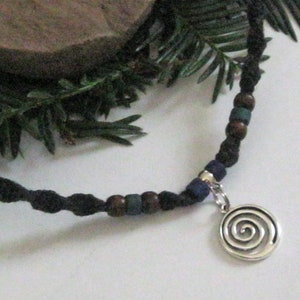 Hemp Necklace, Circle of Life, Infinity Spiral Pendant, Unisex Hemp Jewelry Black