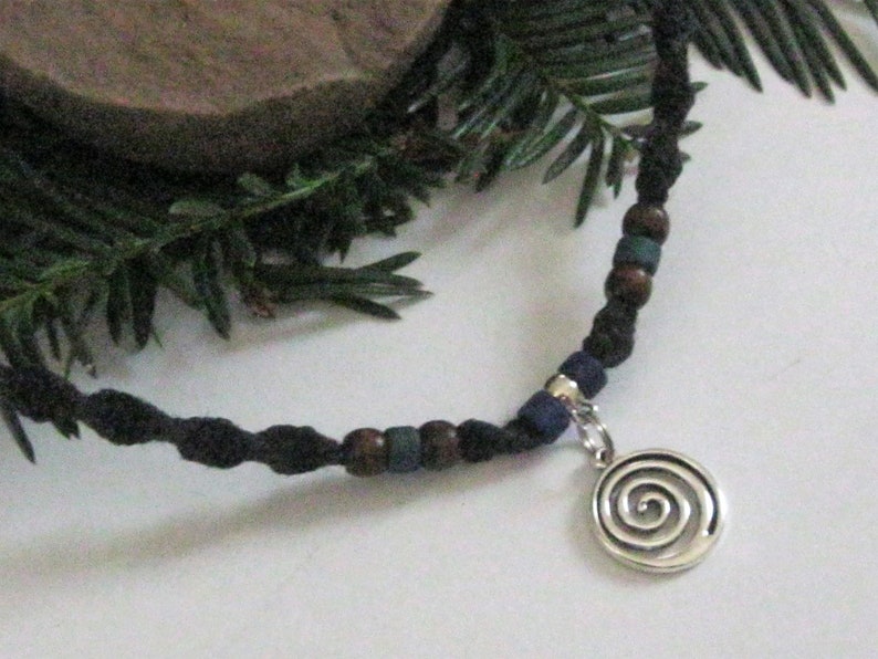 Hemp Necklace, Circle of Life, Infinity Spiral Pendant, Unisex Hemp Jewelry Black