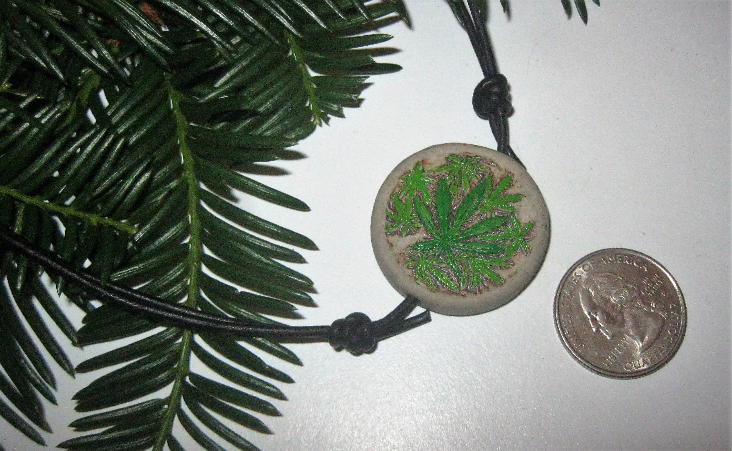 Marijuana Leaf Pendant Necklace Adjustable Leather Necklace