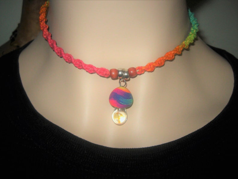 Shroom, Mushroom Necklace, Rainbow Necklace, Rainbow Shroom, Hemp Necklace, Hippie, Boho image 9