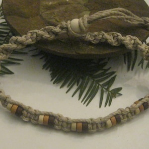 Hemp Necklace, Earthy Hemp Jewelry, Wooden Beaded Hemp Choker, Gift for Him, Gift for Friend