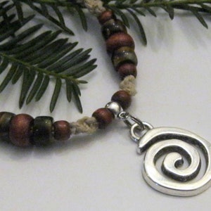 Hemp Necklace, Circle of Life, Tiger Eye Czech Glass, Infinity Swirl Pendant, Infinity Necklace, Gift for Her, Gift for Him