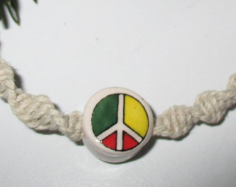Hemp Necklace, Peace Sign, Choker Necklace, Reggae, Hippie, Boho, Hemp Jewelry