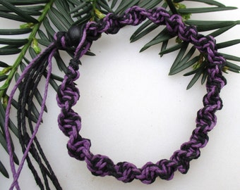 Hemp Necklace, Purple and Black, Hippie, Boho, Hemp Jewelry