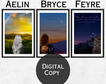 Bryce + Aelin + Feyre officially licensed digital art - Sarah J Maas digital decor - Crescent City + ToG + ACOTAR