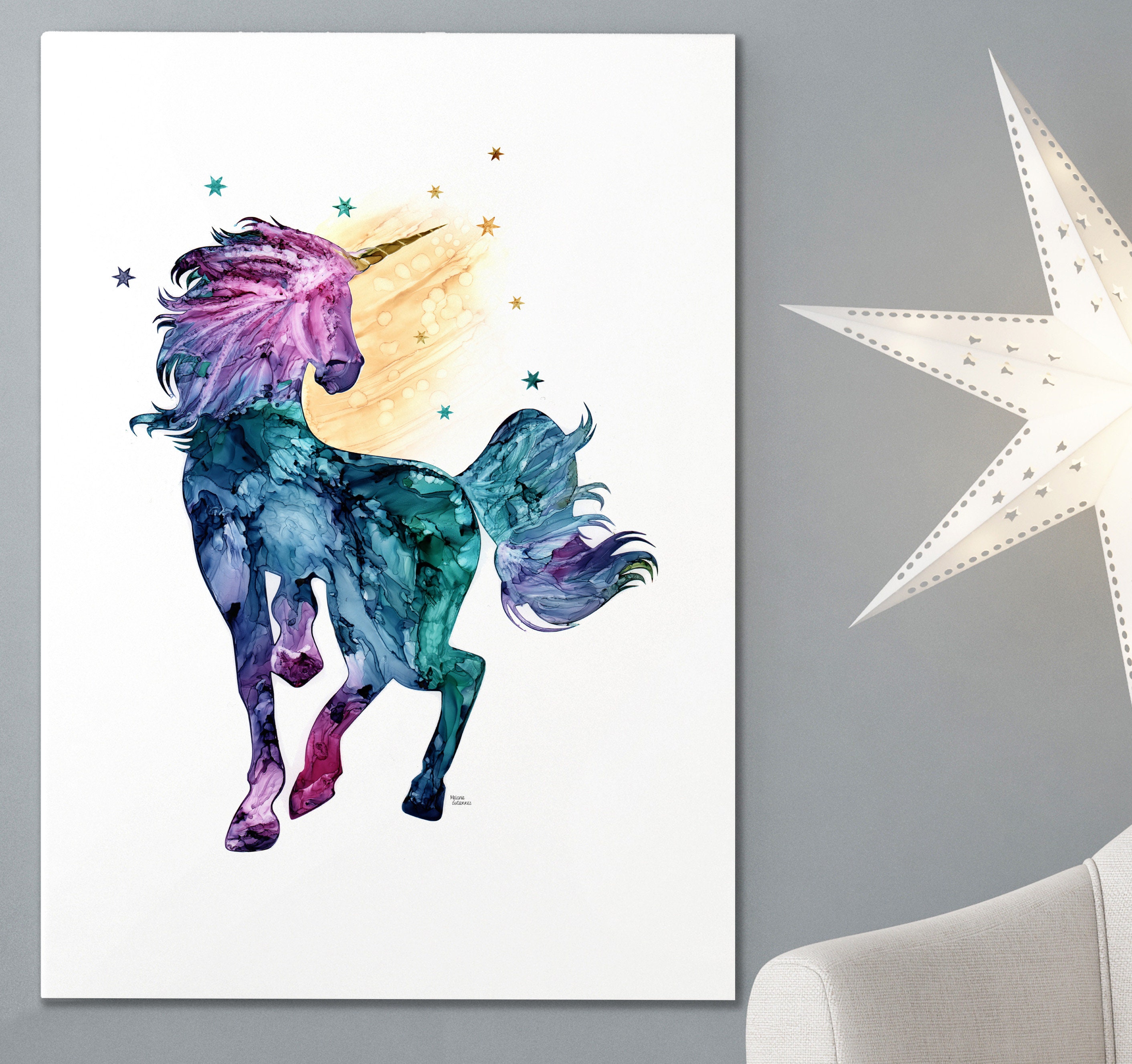 Unicorn Canvas Wall Art Abstract Alcohol Ink Unicorn Dancing Etsy