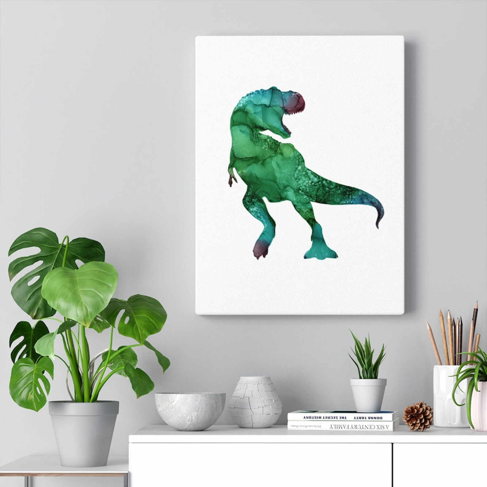 Dinosaur Canvas Wall Art Abstract Alcohol Ink T Rex Etsy