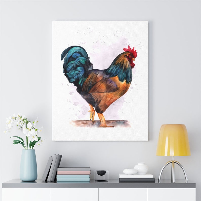 Rooster Canvas Wall Art Watercolor Painting Rooster Art Etsy