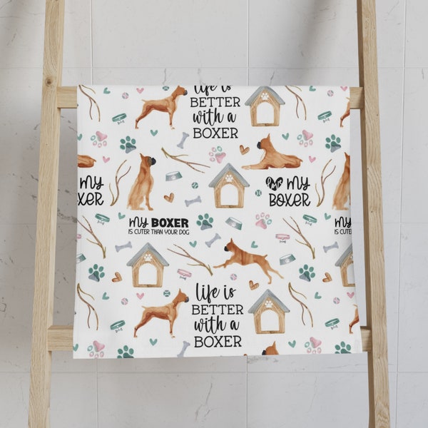 Boxer Dog Hand Towel, Kitchen or Bathroom Towel, Cute Dog Ink Pattern, Boxer Dog Mom, Boxer Pet Gifts