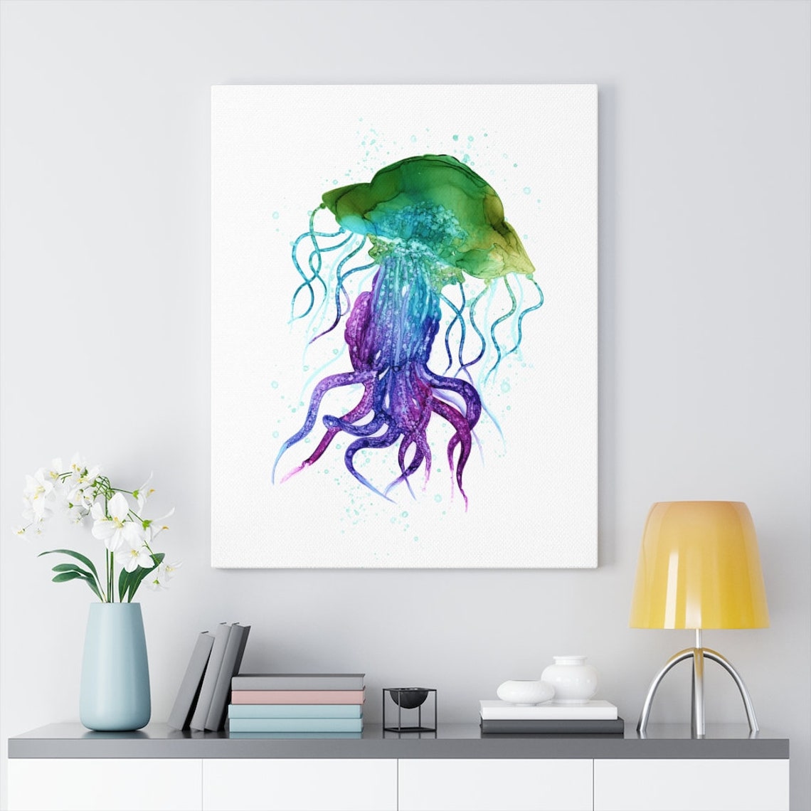 Jellyfish Canvas Wall Art Abstract Alcohol Ink Art Fish Art Etsy