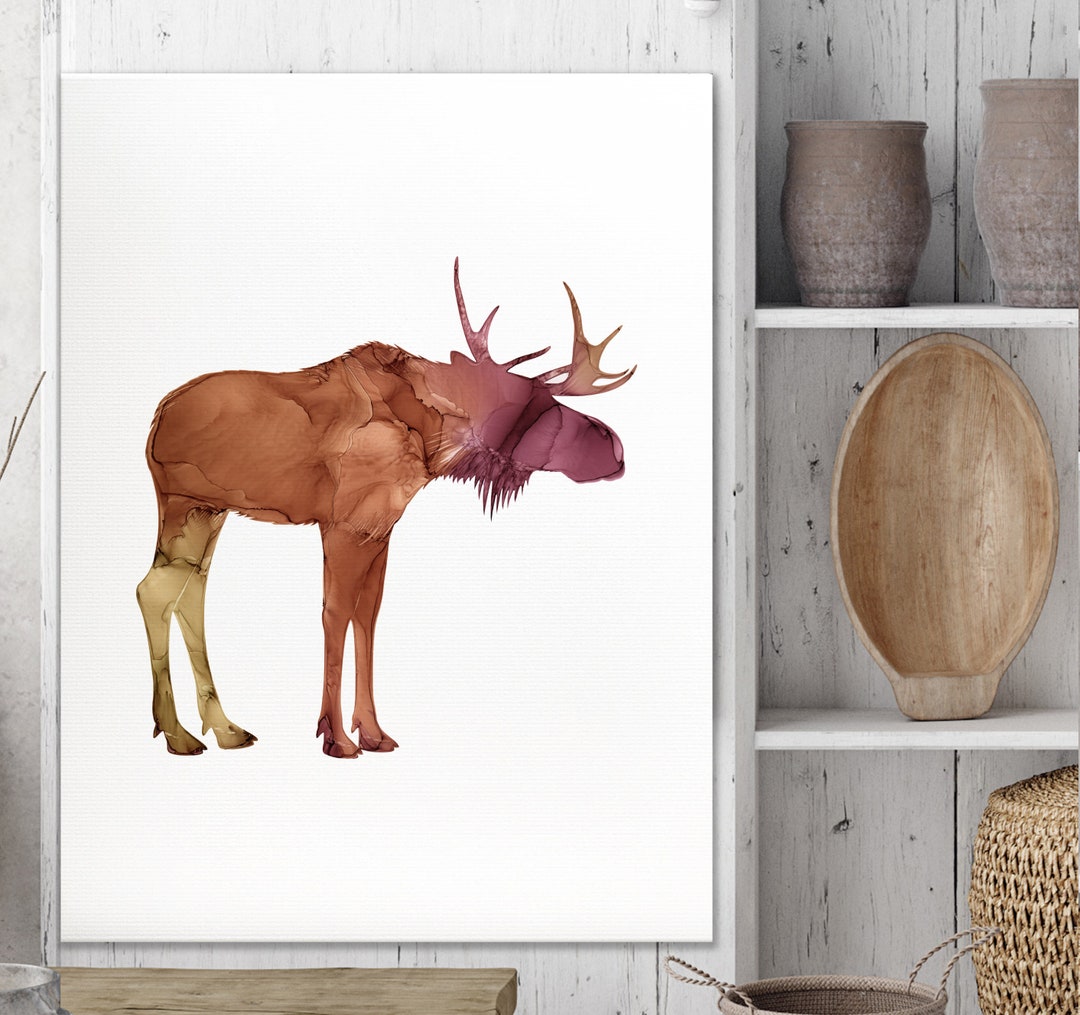 Moose Canvas Wall Art Abstract Alcohol Ink Painting Animal Etsy