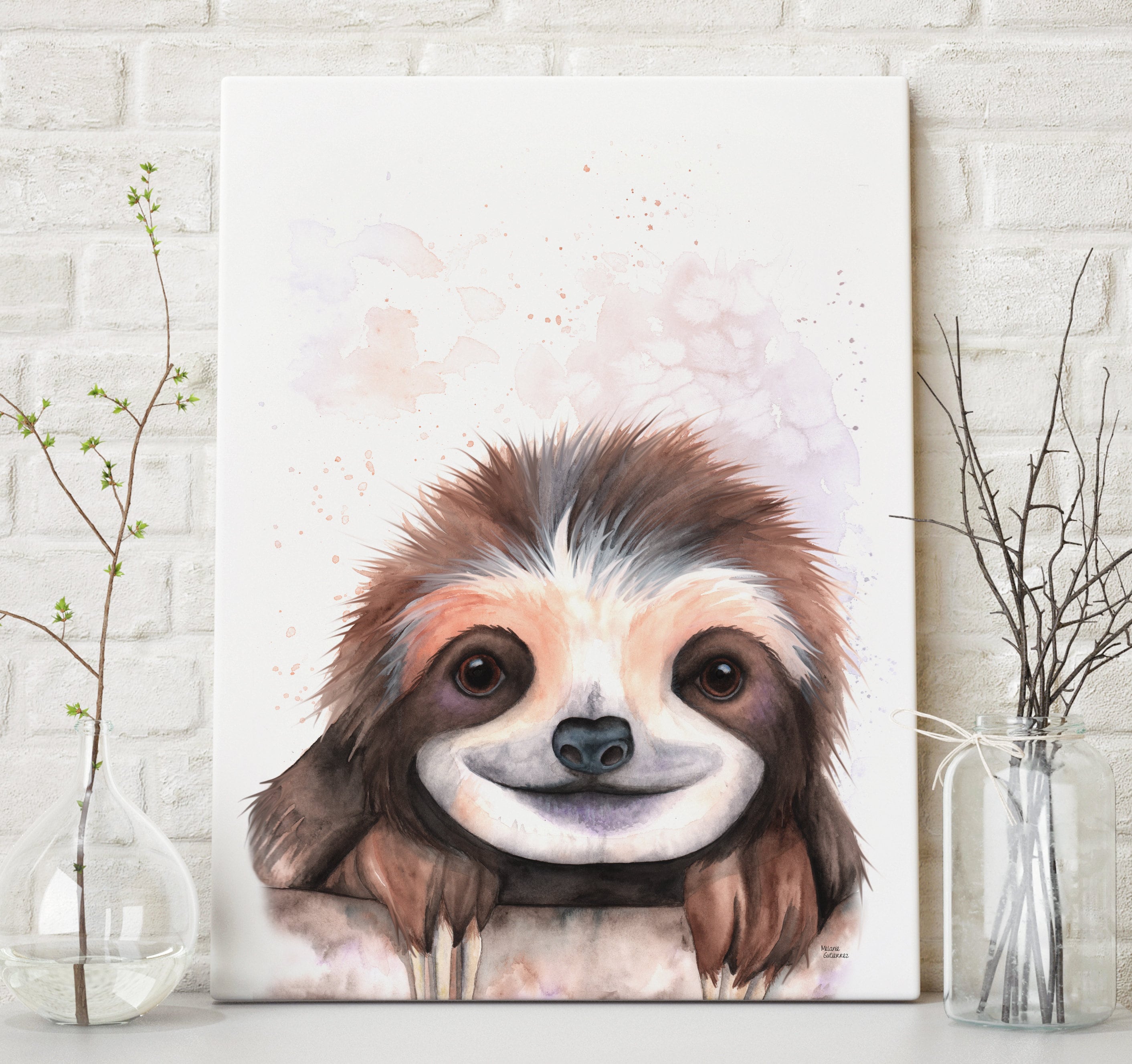 Sloth Canvas Wall Art Watercolor Painting Sloth Art Print Etsy
