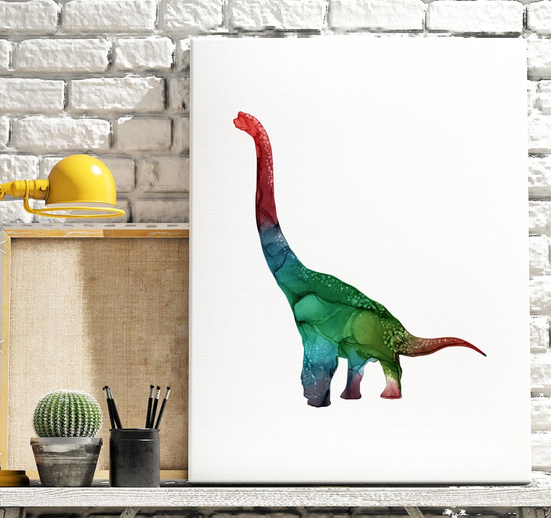 Dinosaur Canvas Wall Art Abstract Alcohol Ink Brontosaurus Etsy