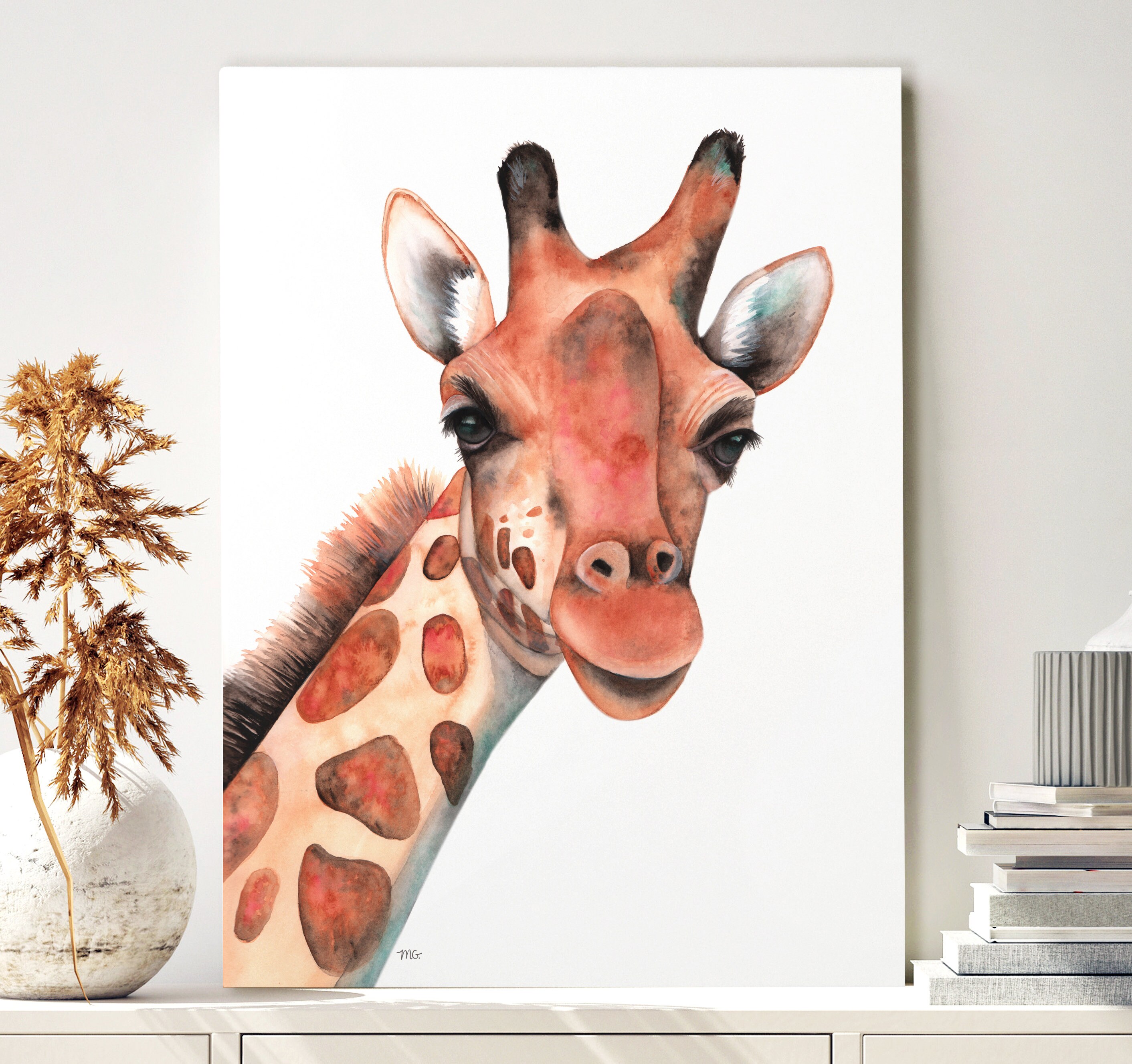 Giraffe Canvas Wall Art Watercolor Painting Giraffe Art | Etsy