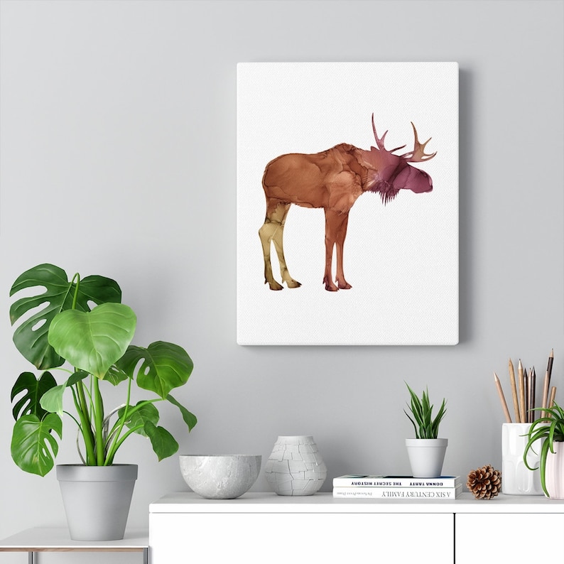 Moose Canvas Wall Art Abstract Alcohol Ink Painting Animal Etsy