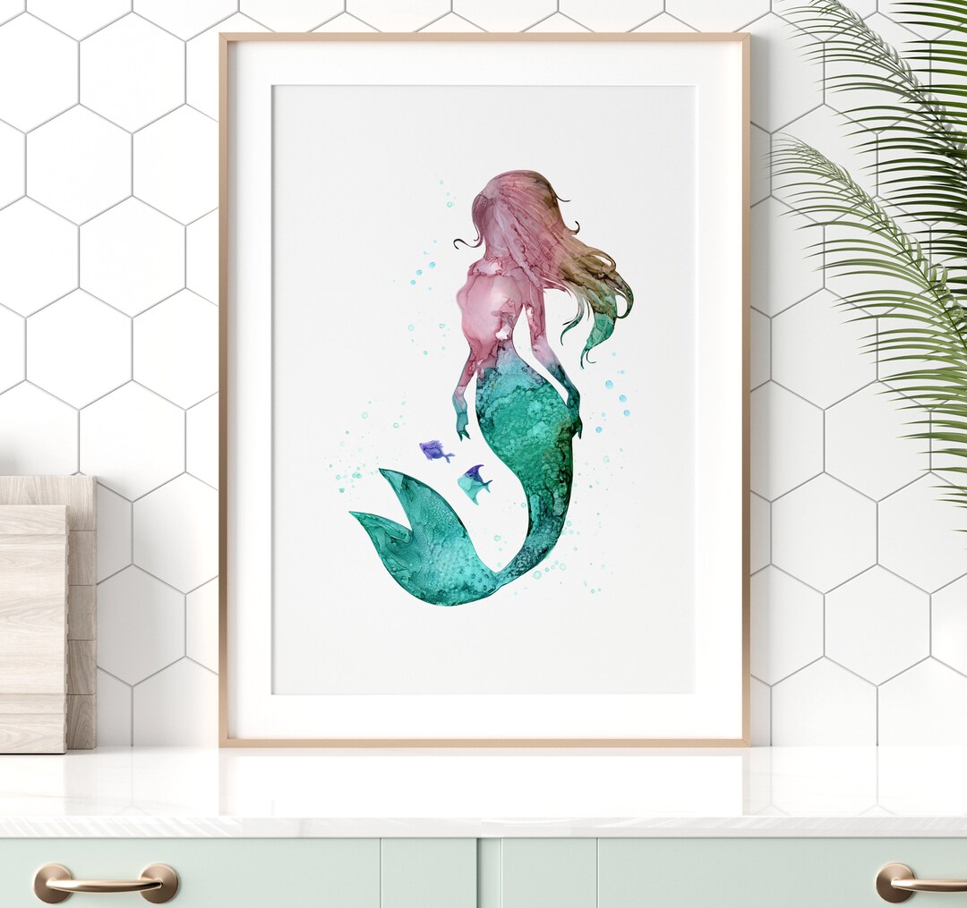 Mermaid Poster Wall Art, Abstract Alcohol Ink Art, Mermaid Fish Art ...