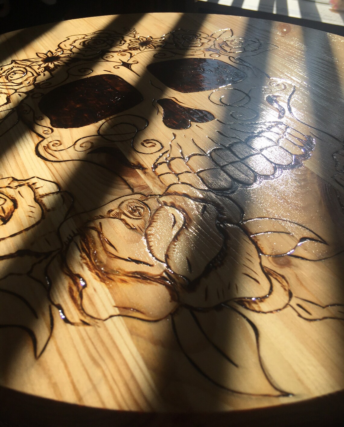 Wood Burned Coffee Table Round Coffee Table Skull Table Accent Table