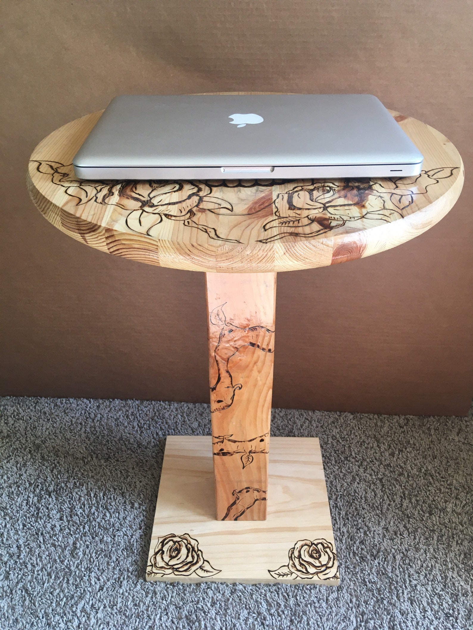 Wood Burned Coffee Table Round Coffee Table Skull Table Accent Table