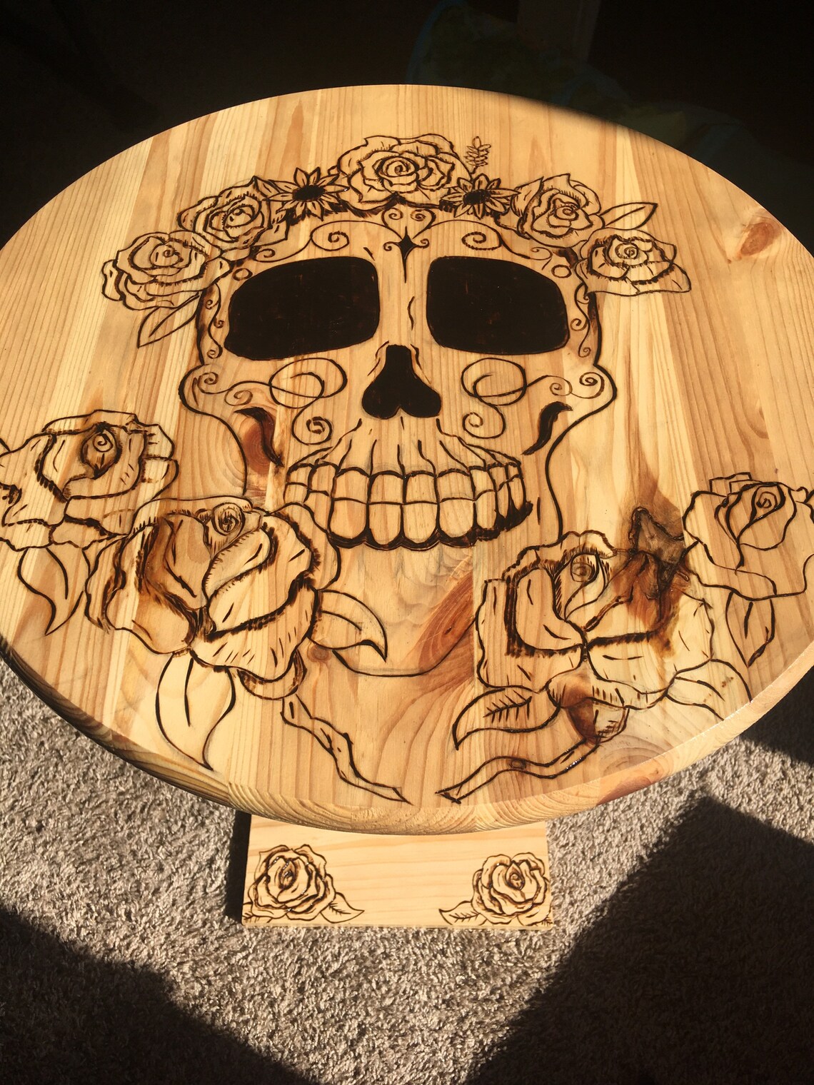 Wood Burned Coffee Table Round Coffee Table Skull Table Accent Table