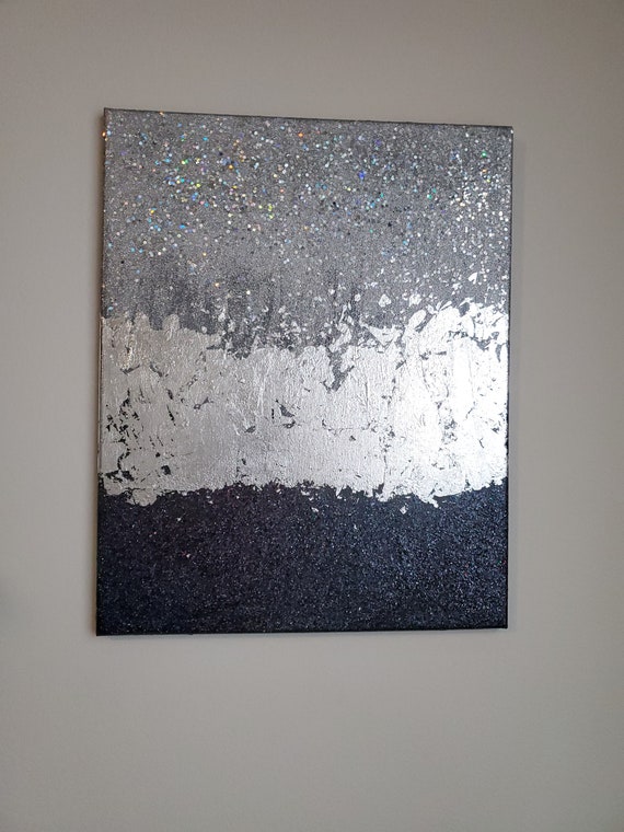 Holo Glitter and Silver Leaf Painting 