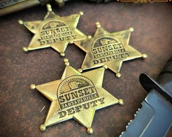 Sunset Sarsaparilla Solid Brass Badge