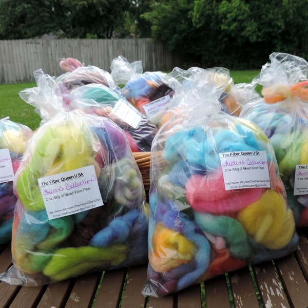 Grab Bag of Felting Wool, Hand Dyed Merino Wool Roving, 2 ozs, Dryer Balls, Soap, Wool for Felting, Wool Sampler, Assorted Colors, Spinning