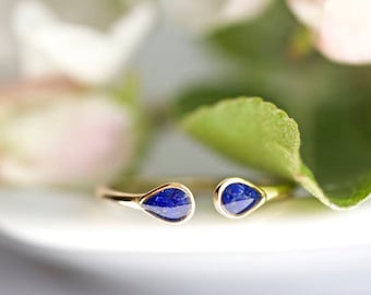 Gold Lapis Ring//Lapis Lazuli Ring//Navy Blue Lapiz Lazuli Ring//Minimalist Ring//Open Front Lapis Ring//Dainty Lapis Ring