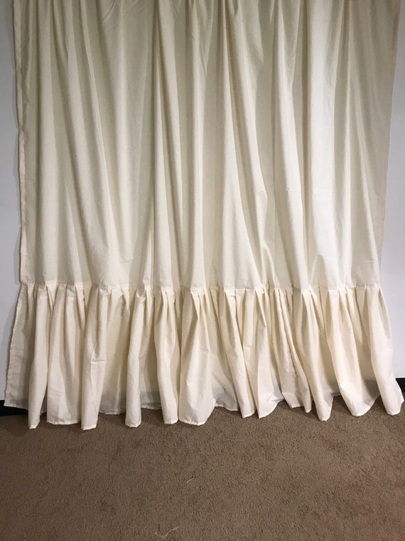 Cream Antique White Cotton Muslin Shower Curtain With Ruffle Bathroom Panel Country Farmhouse Decor Barn Shabby Coastel