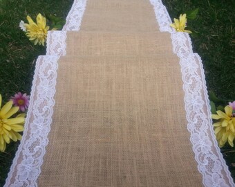 40"inches wide/ Burlap aisle runner with lace