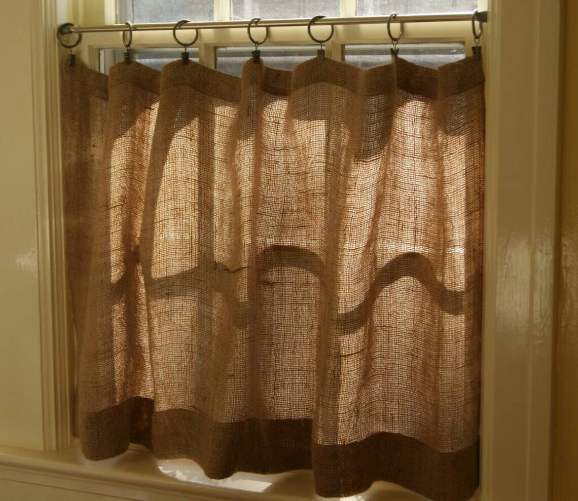 Cortinas de café de arpillera natural / 38 amplios / | Etsy