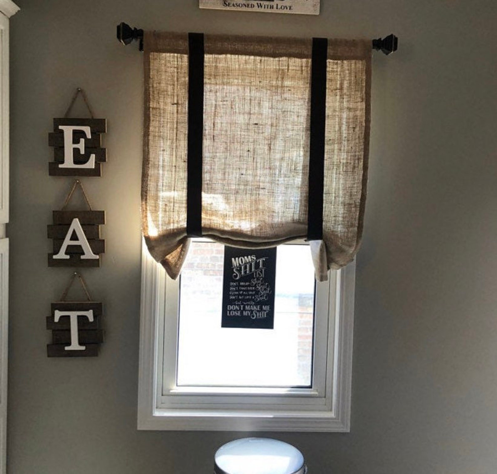 Natural Burlap Curtains Tie up Roman Shades Custom Made Ribbon Etsy