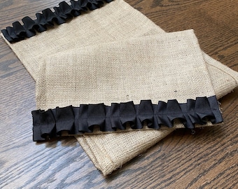 Natural Burlap table runner table topper brown natural wedding kitchen table top with ruffles