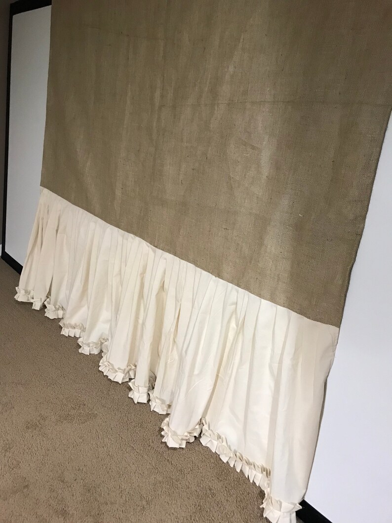 Natural Burlap Shower Curtain With Cotton Muslin Ruffles Wide Etsy
