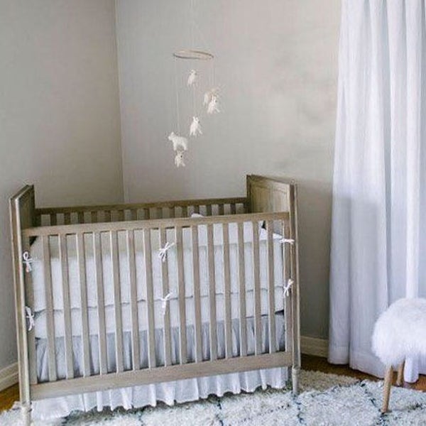 Beautiful light weight White cotton Muslin crib skirt 28 wide 52" long standard 14"drop/ custom drop available kids nursery bedding/ country