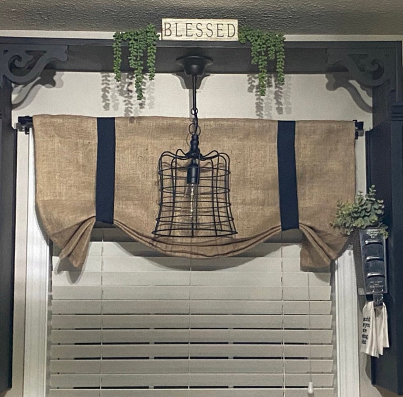 Natural Burlap Curtains Tie up Roman Shades Custom Made Ribbon Etsy