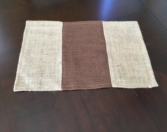 SET of 4" or 6"natural/ brown strips burlap placemats hemmed/ custom quantity available/ table Linen rustic modern decor