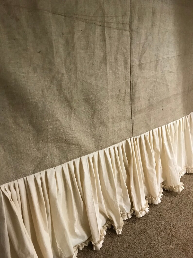 Natural Burlap Shower Curtain With Cotton Muslin Ruffles Wide Etsy