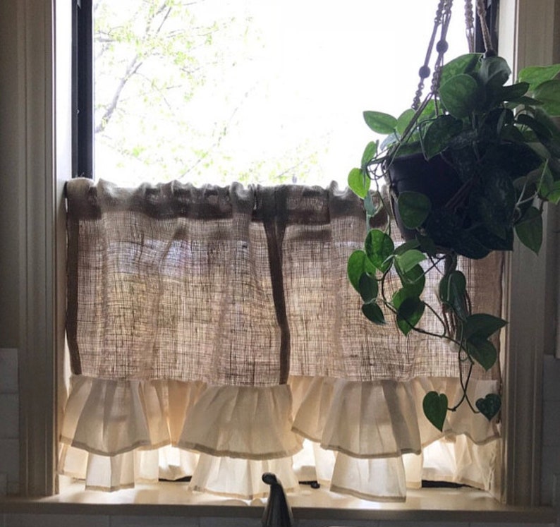 1 Natural Burlap Cafe Curtain Panel Cotton Muslin Image 0