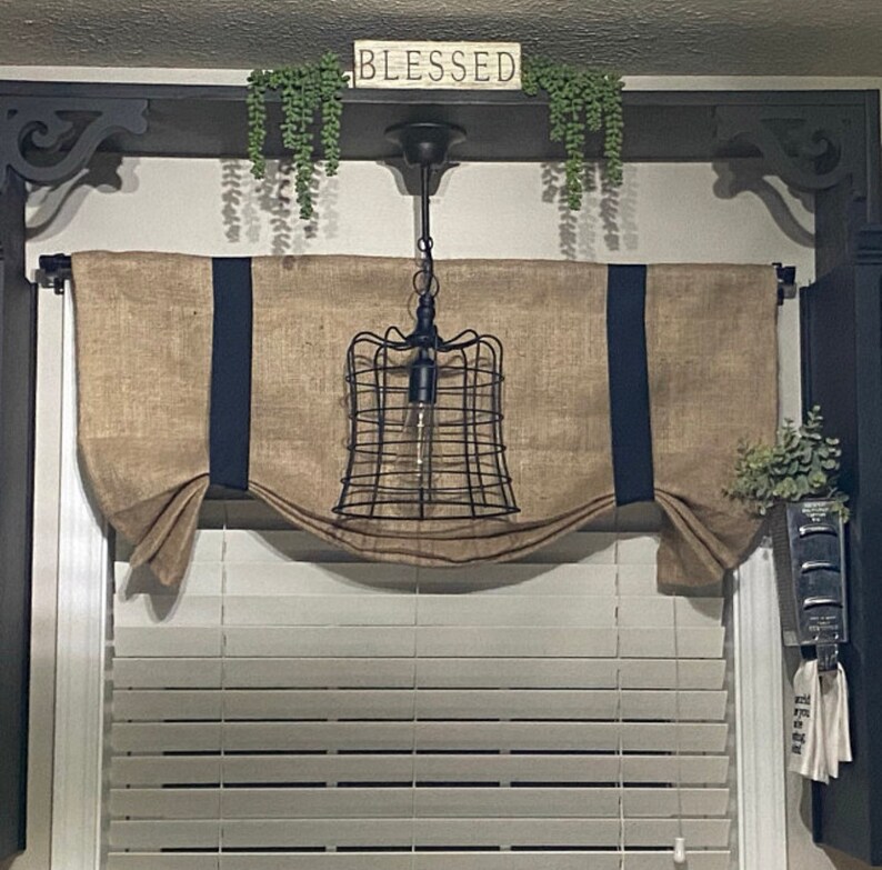 Natural Burlap Curtains Tie up Shades Custom Made Ribbon Ties Etsy
