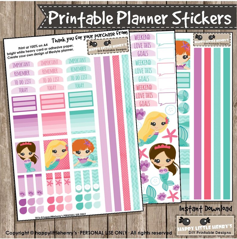 mermaid planner stickers instant pdf download diy craft etsy