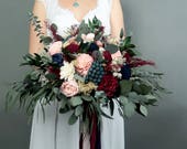Burgundy Wine Wedding Bouquet: Preserved Eucalyptus, Sola Flowers